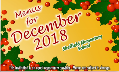 Menus for December 2018 with Holly border