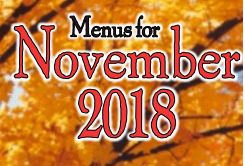 "Menus for November 2018" with fall foliage in the background