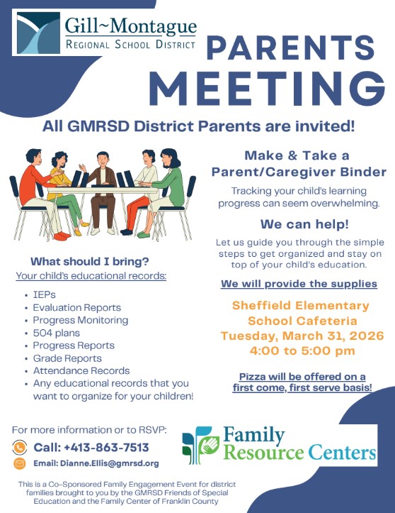 Parent Meeting Monday 31, 4pm-5pm, Sheffield Elementary Cafeteria